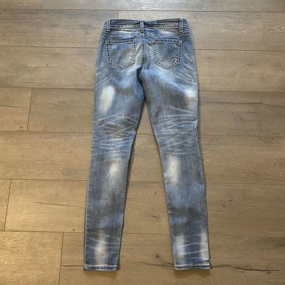 Revolution By Revolt Denim Skinny Jeans ~ Sz 7 ~ Blue ~ Mid Rise ~ Distressed - Picture 5 of 6
